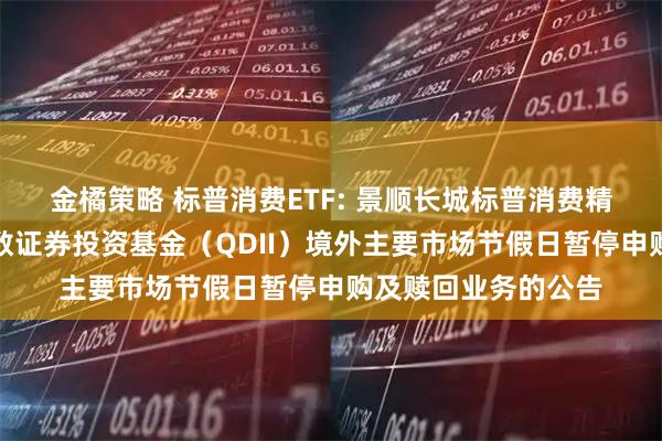 金橘策略 标普消费ETF: 景顺长城标普消费精选交易型开放式指数证券投资基金（QDII）境外主要市场节假日暂停申购及赎回业务的公告