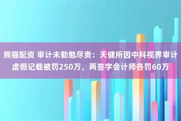 熊猫配资 审计未勤勉尽责：天健所因中科视界审计虚假记载被罚250万，两签字会计师各罚60万